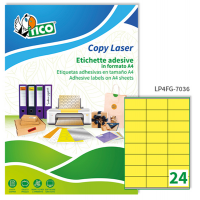 Etichetta adesiva LP4F - permanente - 70 x 36 mm - 24 etichette per foglio - giallo fluo - conf. 70 fogli A4 - Tico - LP4FG-7036 - 8007827270113 - DMwebShop