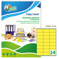 Etichetta adesiva LP4F - in carta - permanente - 70 x 36 mm - 24 etichette per foglio - giallo fluo - conf. 70 fogli A4 - Tico - LP4FG-7036 - 8007827270113 - DMwebShop