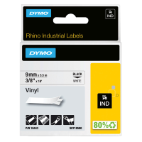 Nastro Rhino - 9 mm x 5,5 mt - vinile - nero-bianco - Dymo - 18443 - 71701184436 - DMwebShop