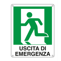 Cartello segnalatore - 25 x 31 cm - USCITA DI EMERGENZA (sinistra) - alluminio - Cartelli Segnalatori - E20105X - 8769102010516 - DMwebShop