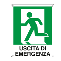 Cartello segnalatore - 25 x 31 cm - USCITA DI EMERGENZA (sinistra) - alluminio - Cartelli Segnalatori - E20105X - 8769102010516 - DMwebShop