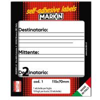 Etichette adesive mittente-destinatario - in carta - permanenti - 115 x 70 mm - 2 etichette per foglio - 10 fogli - bianco - Markin - X10001 - 8007047035004 - DMwebShop