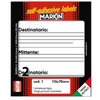 Etichette adesive mittente-destinatario - in carta - permanenti - 115 x 70 mm - 2 etichette per foglio - 10 fogli - bianco - Markin - X10001 - 8007047035004 - DMwebShop