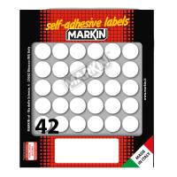Etichetta adesiva - permanente - tonda Ø 18 mm - 42 etichette per foglio - 10 fogli per busta - bianco - Markin - 10006 - 8007047035301 - DMwebShop