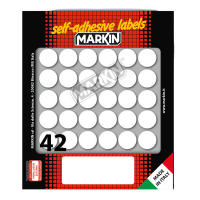 Etichetta adesiva - permanente - tonda Ø 18 mm - 42 etichette per foglio - 10 fogli per busta - bianco - Markin - 10006 - 8007047035301 - DMwebShop
