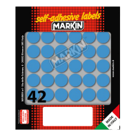 Etichetta adesiva - permanente - tonda Ø 18 mm - 42 etichette per foglio - 10 fogli per busta - blu - Markin - 10006BL - 8007047035318 - DMwebShop