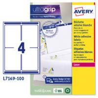 Etichetta adesiva L7169 - permanente - 99,1 x 139 mm - 4 etichette per foglio - bianco - conf. 100 fogli A4 - Avery - L7169-100 - 5014702004391 - DMwebShop