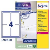 Etichetta adesiva L7169 - permanente - 99,1 x 139 mm - 4 etichette per foglio - bianco - conf. 100 fogli A4 - Avery - L7169-100 - 5014702004391 - DMwebShop