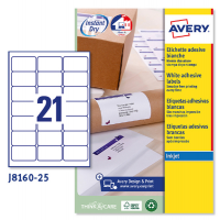 Etichetta adesiva J8160 - permanente - 63,5 x 38,1 mm - 21 etichetta per foglio - bianco - conf. 25 fogli A4 - Avery - J8160-25 - 5014702109027 - DMwebShop