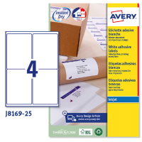 Etichetta adesiva J8169 - permanente - 99,1 x 139 mm - 4 etichette per foglio - bianco - conf. 25 fogli A4 - Avery - J8169-25 - 5014702007088 - DMwebShop