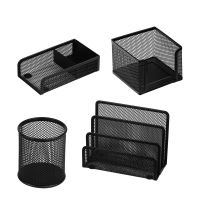 Set scrivania da 4 accessori - rete metallica - nero - Lebez - 1424-N - 8007509026335 - DMwebShop