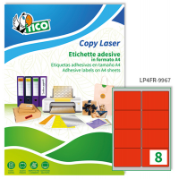 Etichetta adesiva LP4F - permanente - 99,1 x 67,7 mm - 8 etichette per foglio - rosso fluo - conf. 70 fogli A4 - Tico - LP4FR-9967 - 8007827270274 - DMwebShop