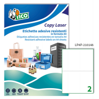 Etichetta in poliestere LP4P - laser - permanente - 210 x 148 mm - 2 etichette per foglio - bianco - conf. 70 fogli A4 - Tico - LP4P-210148 - 8007827192200 - DMwebShop
