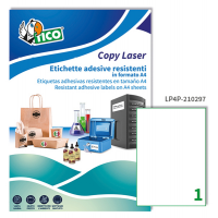 Etichetta in poliestere LP4P - adatta a stampanti laser - permanente - 210 x 297 mm - 1 etichetta per foglio - bianco - conf. 70 fogli A4 - Tico