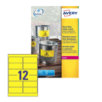 Etichetta in poliestere L6107 - adatta a stampanti laser - permanente - 99,1 x 42,3 mm - 12 etichette per foglio - giallo fluo - conf. 20 fogli A4 - Avery
