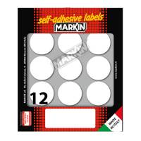 Etichette adesive tonde in carta permanenti diametro 34 mm 12 etichette per foglio 10 fogli bianco Markin 10009 - 12641