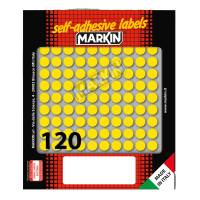 Etichetta adesiva - permanente - tonda Ø 10 mm - 120 etichette per foglio - 10 fogli per busta - giallo - Markin - X10004GI - 8007047035219 - DMwebShop
