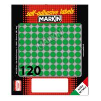 Etichetta adesiva - permanente - tonda Ø 10 mm - 120 etichette per foglio - 10 fogli per busta - verde - Markin - 10004VE - 8007047035202 - DMwebShop
