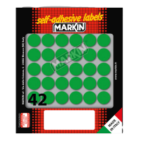 Etichetta adesiva - permanente - tonda Ø 18 mm - 42 etichette per foglio - 10 fogli per busta - verde - Markin - 10006VE - 8007047035325 - DMwebShop