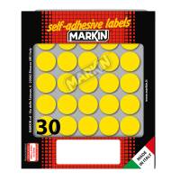 Etichetta adesiva - permanente - tonda Ø 22 mm - 30 etichette per foglio - 10 fogli per busta - giallo - Markin - 10007GI - 8007047035394 - DMwebShop