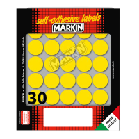 Etichetta adesiva - permanente - tonda Ø 22 mm - 30 etichette per foglio - 10 fogli per busta - giallo - Markin - 10007GI - 8007047035394 - DMwebShop