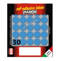 Etichetta adesiva - permanente - tonda Ø 22 mm - 30 etichette per foglio - 10 fogli per busta - blu - Markin - 10007BL - 8007047035370 - DMwebShop