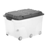Contenitore Roller 6 - con ruote - 59,5 x 40 x 37 cm - 57 lt - PPL - coperchio nero - trasparente - Rotho - F600179 - 7610859153579 - DMwebShop