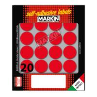 Etichette adesive tonde in carta permanenti diametro 27 mm 20 etichette per foglio 10 fogli rosso Markin 10008RO - 5648