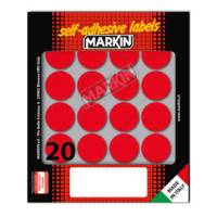 Etichette adesive tonde in carta permanenti diametro 27 mm 20 etichette per foglio 10 fogli rosso Markin 10008RO - 5648