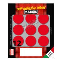 Etichette adesive tonde in carta permanenti diametro 34 mm 12 etichette per foglio 10 fogli rosso Markin X10009RO - 5651