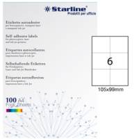 Etichetta adesiva - permanente - 105 x 99 mm - 6 etichette per foglio - bianco - conf. 100 fogli A4 - Starline - X210ODC540 - 8008842556473 - DMwebShop
