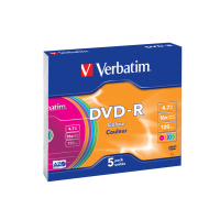 Scatola 5 DVD-R - slim Case - serigrafato colorato - 4,7 Gb - Verbatim 43557