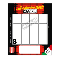 Etichetta adesiva permanente rettangolare - 70 x 27 mm - 8 etich. per foglio - 10 fogli per busta - bianco - conf. 25 pezzi - Markin - 10045 - 8007047937643 - DMwebShop