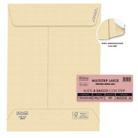 Busta sacco Multi Strip Large avana carta riciclata - soffietti laterali strip adesivo - 190 x 260 x 40 mm - 100 gr - conf. 250 pezzi - Pigna
