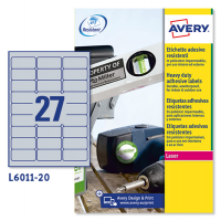 Etichetta in poliestere L6011 - adatta a stampanti laser - permanente - 63,5 x 29,6 mm - 27 etichette per foglio - argento - conf. 20 fogli A4 - Avery
