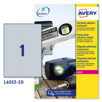 Etichetta in poliestere L6013 - adatta a stampanti laser - permanente - 210 x 297 mm - 1 etichetta per foglio - argento - conf. 20 fogli A4 - Avery