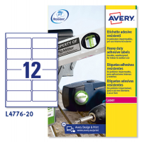 Etichetta in poliestere L4776 - adatta a stampanti laser - permanente - 99,1 x 42,3 mm - 12 etichette per foglio - bianco - conf. 20 fogli A4 - Avery