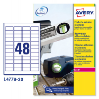 Etichetta in poliestere L4778 - adatta a stampanti laser - permanente - 45,7 x 21,2 mm - 48 etichette per foglio - bianco - conf. 20 fogli A4 - Avery