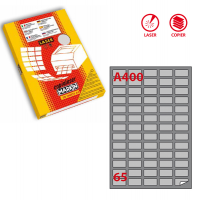 Etichetta adesiva A400 - argento - laser - 38,1 x 21,2 mm - 65 etichette per foglio scatola - conf. 100 fogli A4 - Markin - X220LSA400 - 8007047031471 - DMwebShop