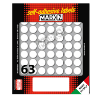 Etichetta adesiva - permanente - tonda Ø 14 mm - 63 etich. per foglio - 10 fogli per busta - bianco - conf. 10 pezzi - Markin - X11005 - 8007047039248 - DMwebShop