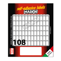 Etichetta adesiva permanente rettangolare - 14 x 8 mm - 108 etich. per foglio - 10 fogli per busta - bianco - conf. 10 pezzi Markin - X11010 - 8007047050373 - DMwebShop