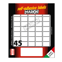 Etichetta adesiva permanente rettangolare - 21 x 14 mm - 45 etich. per foglio - 10 fogli per busta - bianco - conf. 10 pezzi Markin - X11016 - 8007047050366 - DMwebShop