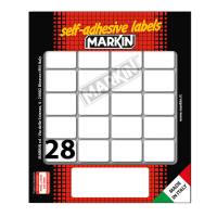 Etichetta adesiva - permanente - rettangolare - 27 x 19 mm - 28 etic. Per foglio - 10 fogli per busta - bianco - conf. 10 pezzi - Markin - X11021 - 8007047040190 - DMwebShop