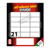 Etichetta adesiva permanente rettangolare - 37 x 19 mm - 21 etich. per foglio - 10 fogli per busta - bianco - conf. 10 pezzi Markin - X11028 - 8007047040619 - DMwebShop