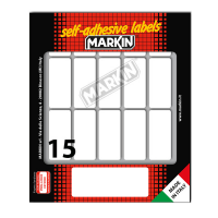 Etichetta adesiva permanente rettangolare - 46 x 20 mm - 15 etich. per foglio - 10 fogli per busta - bianco - conf. 10 pezzi Markin - X11033 - 8007047050168 - DMwebShop