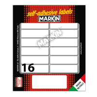 Etichetta adesiva permanente rettangolare - 56 x 16 mm - 16 etich. per foglio - 10 fogli per busta - bianco - conf. 10 pezzi Markin - X11038 - 8007047050403 - DMwebShop