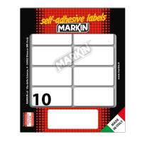 Etichetta adesiva permanente rettangolare - 56 x 26 mm - 10 etich. per foglio - 10 fogli per busta - bianco - conf. 10 pezzi Markin - X11040 - 8007047050953 - DMwebShop