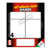 Etichetta adesiva permanente rettangolare - 70 x 56 mm - 4 etic. Per foglio - 10 fogli per busta bianco - conf. 10 pezzi - Markin - X11047 - 8007047050182 - DMwebShop