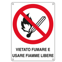 Cartello segnalatore - 16,6 x 23,3 cm - VIETATO FUMARE E USARE FIAMME LIBERE - alluminio - Cartelli Segnalatori - E620501W - 8798100620502 - DMwebShop