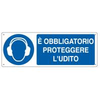 Cartello segnalatore - 35 x 12,5 cm - E' OBBLIGATORIO PROTEGGERE L'UDITO - alluminio - Cartelli Segnalatori - E1906K - 8798170619062 - DMwebShop